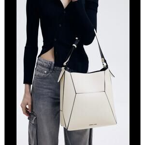 Charles & Keith Nasrin Geometric Tote White & Black 100% PU GUC